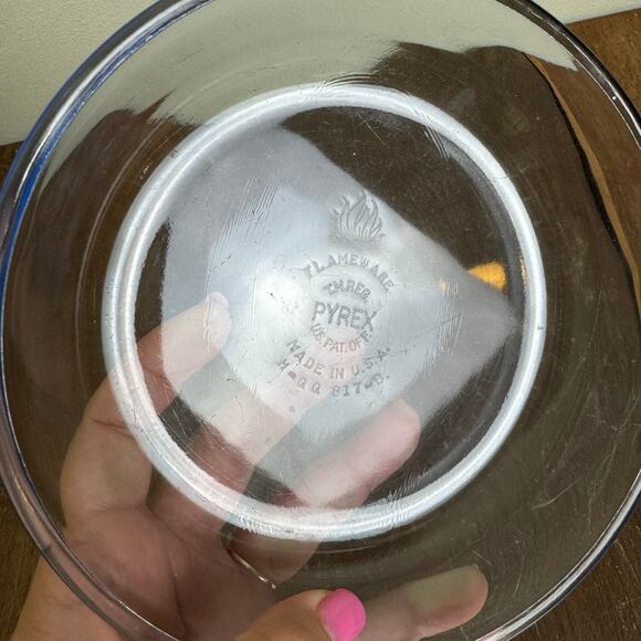 Vintage 1940s Pyrex Flameware H-QQ 817-B Blue Tint Pan Skillet Bowl USA - Picture 6 of 8